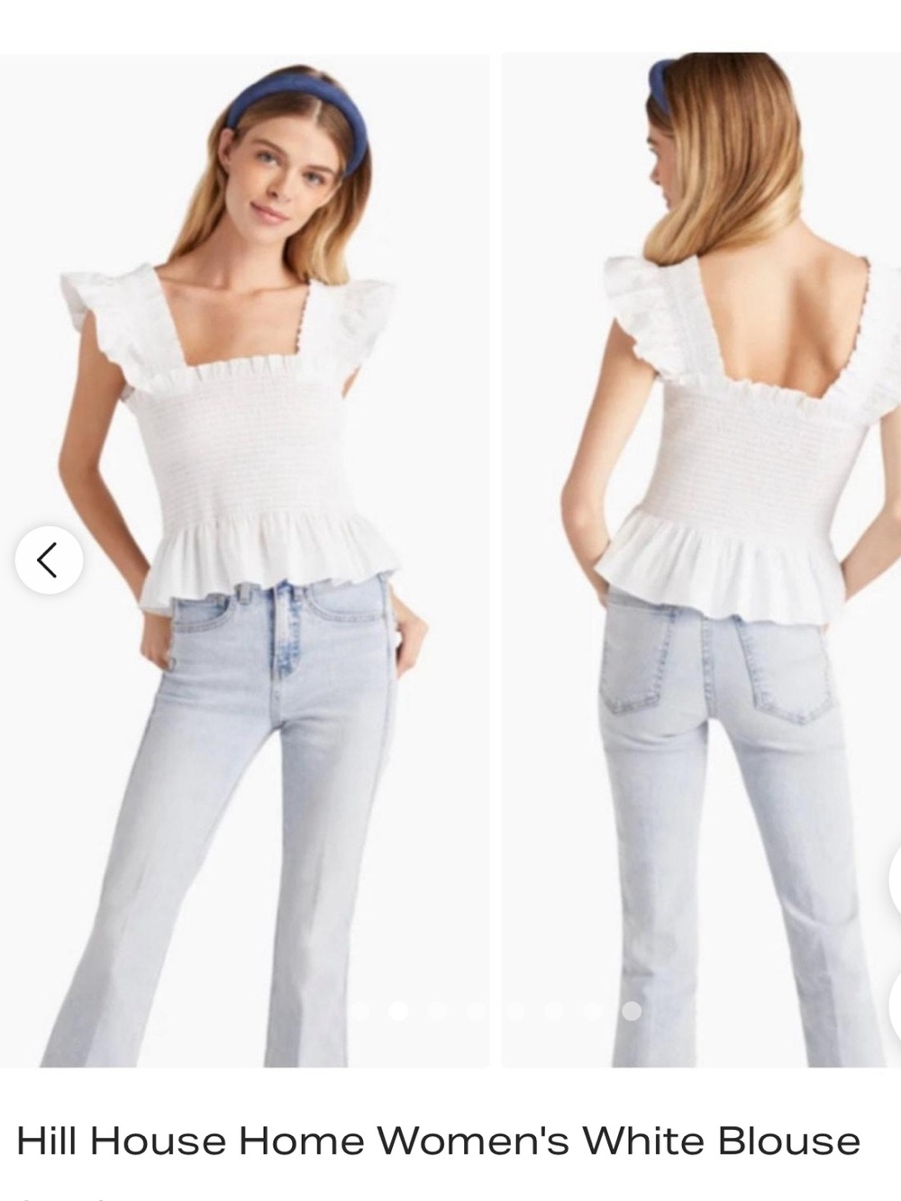 Hill House Paz Top- White Smocked Peplum Ruffle-Sleeve Top